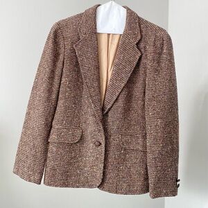 Vintage Oscar De La Renta Wool Classic Brown Tweed Women's Patchwork Blazer
